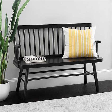 black metal bench seat with fabric padded seat|small black bench for spaces.